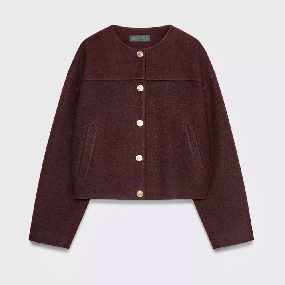 Zara NWT burgundy jacket with gold buttons - Picture 2 of 6